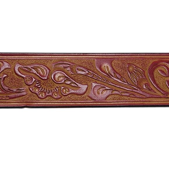 Vintage Style Tooled Bonded Leather Red Belt S‎ Floral Design Western Cowgirl main image 8